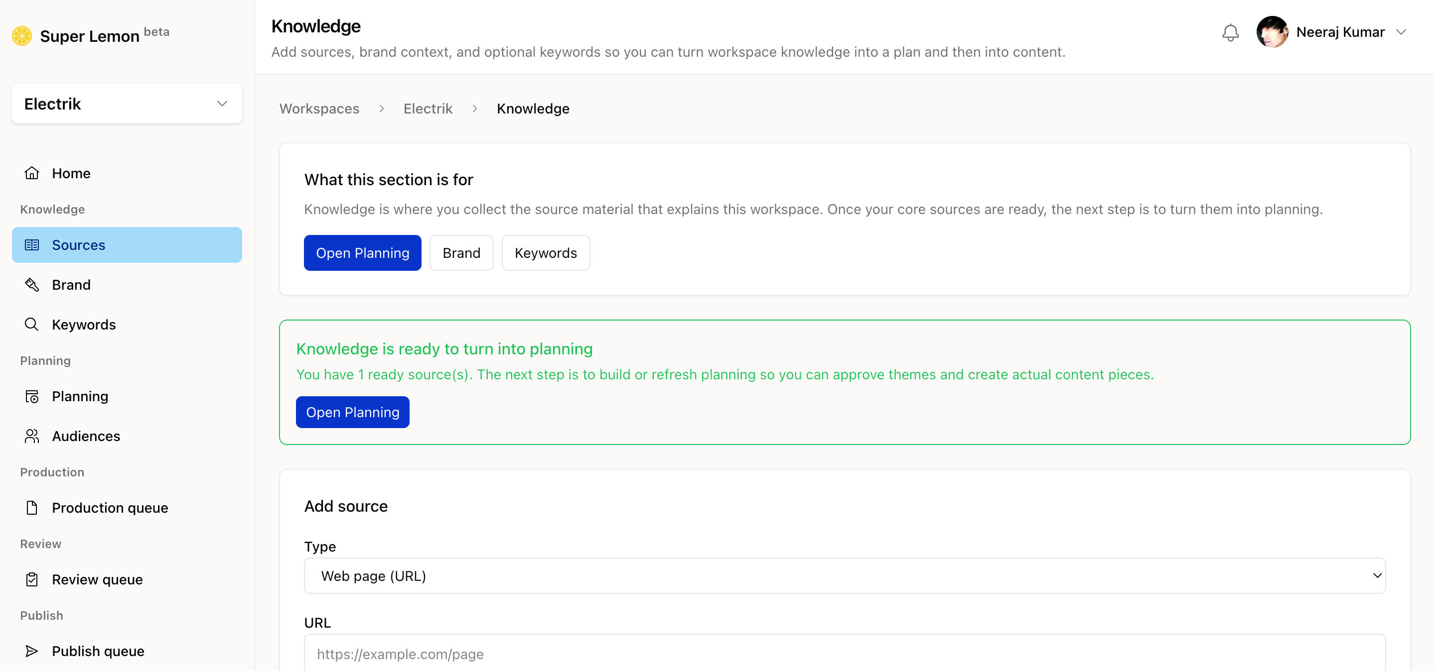Knowledge sources view in Superlemon
